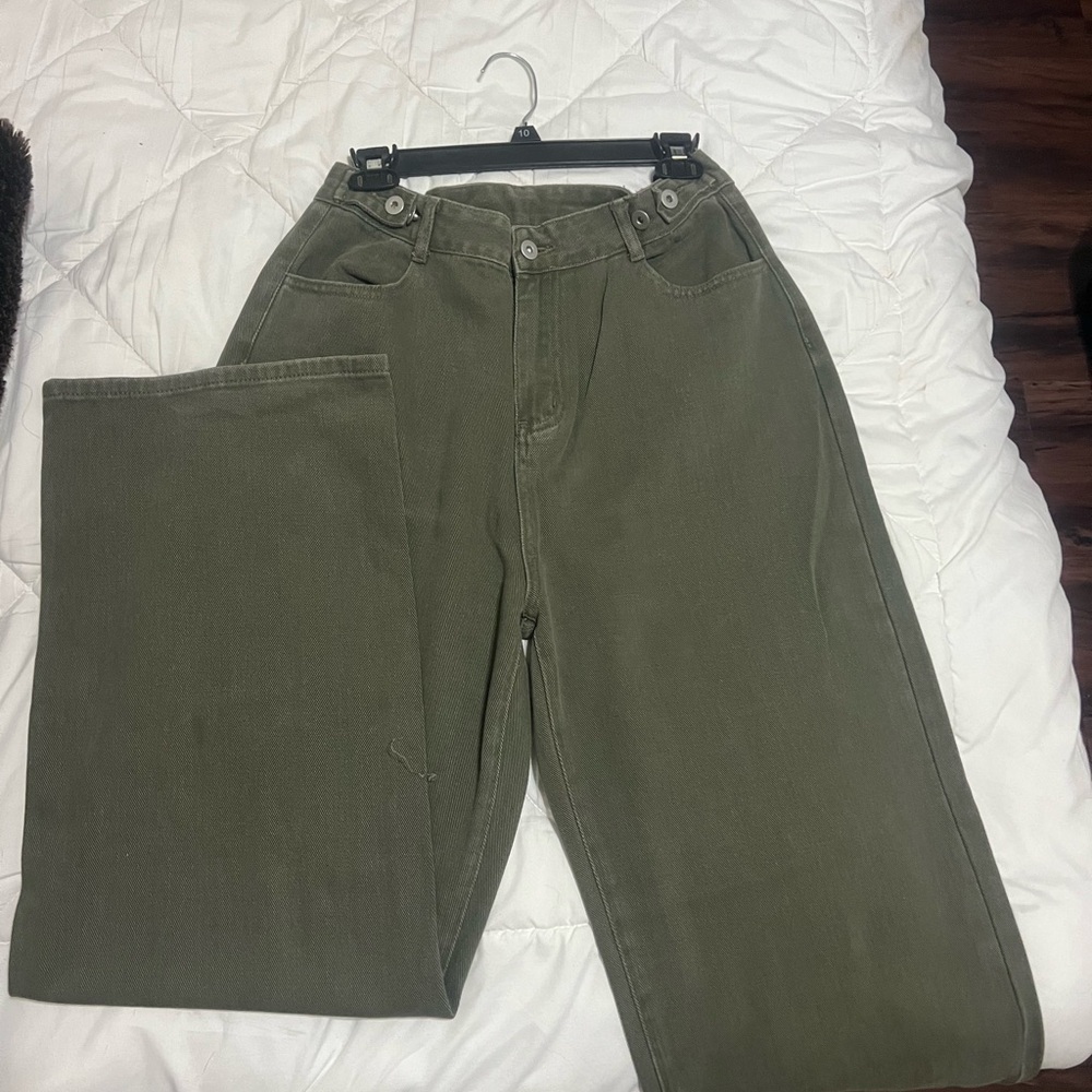 Commense Olive Green Flare & Wide Leg Jeans